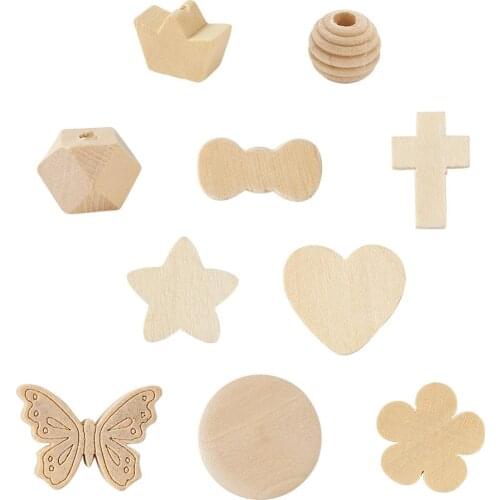 100pcs Natural Wooden Beads Pendants Heart Star Shapes Unfinished Wood Beads for Handmade Decoration Jewelry Making DIY Necklace