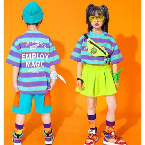 Kids Hip Hop Clothing For Singers Stripe T Shirt Tops Skirt Shorts Streetwear for Girls Boys Jazz Dance Costume Show Outfits