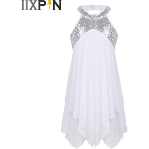 Children Girls Tutu Ballet Dress Halter Sequins Criss cross Back leotards for Lyrical Modern Contemporary Ballroom Dance Dress