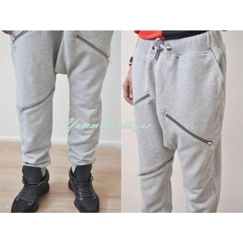 Men Loose Fit Biker 3 diognal Zipper Side Pockets Sweatpant Joggers