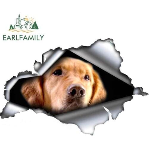 EARLFAMILY 13cm x 8.5cm Golden Retriever Car Sticker Torn Metal Decal Reflective Stickers Waterproof Car Styling Pet Dog Decals