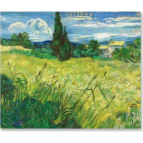 Canvas Painting Green Wheat Field with Cypress Ainting Poster Landscape Art Wall Picture for Living Room Home Decor Cuadros