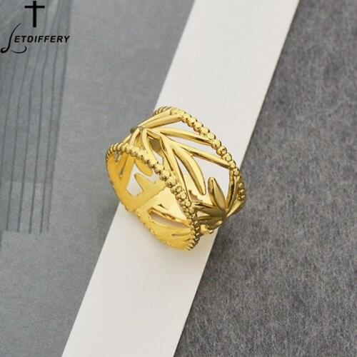 Letdiffery Fashion 14k Gold Open Ring Stainless Steel Women Maple Leaf Rings Vintage Jewelry for Men Gifts Dropshipping