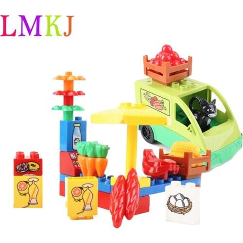 Blocks Toys Construction Diy Large Particle Building Blocks Supermarket Scene Compatible with Duploed Toys For Children