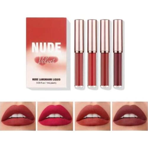 4Pcs/Box Lip Gloss Set Long Lasting and Non-stick Cup Matte Velvet Lip Gloss Set for All Occasions Maquiagem Makeup Maquillaje