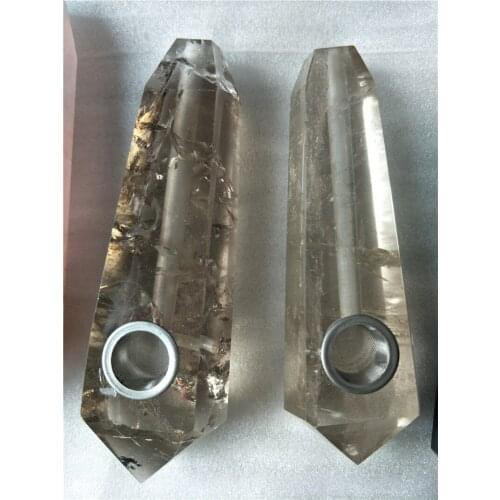 Natural stones and minerals smoky quartz crystal pipes healing crystal pipes 2 pieces crystal smoking pipes