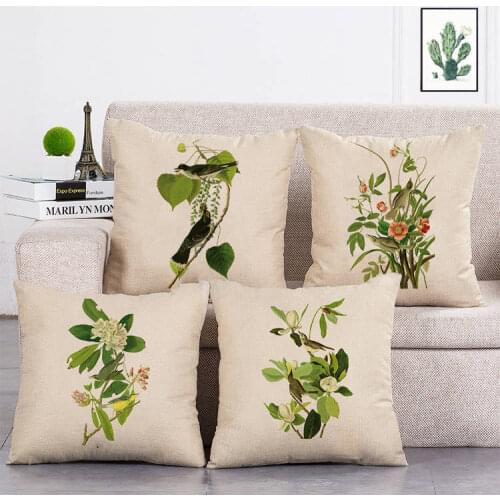 Vintage Style Potted Plant Flower Printed Retro Pattern Pillowcase Seat Square Pillow Cover Home Living Textile T339