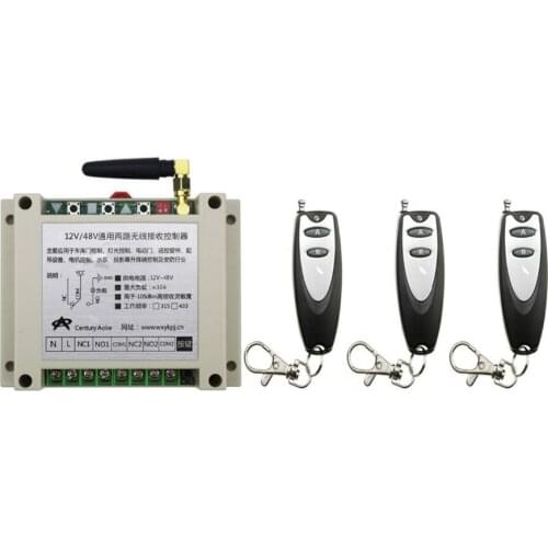 New DC12V 24V 36V 48V 10A 2CH Remote Control Garage Door RF Wireless Remote Control Switch System 3X Transmitter + 1 X Receiver