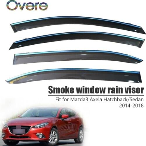 Overe 4Pcs/1Set Smoke Window Rain Visor For Mazda 3 Axela Hatchback/Sedan 2014-2017 2018 Awnings Shelters Guard Accessories