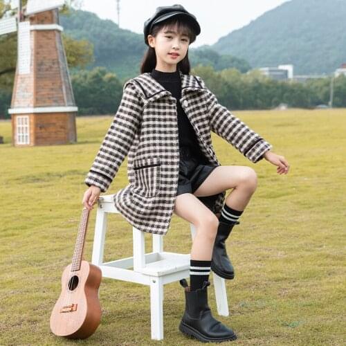 Girls Coat Kids Woolen Cloth 2021 Plaid Thicken Warm Winter Autumn Kids Cotton Outwear Wool Fleece Childrens Clothing