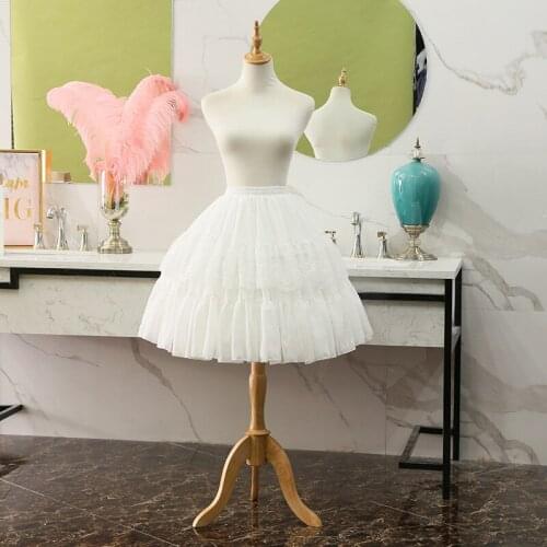 RANMO Lolita Cosplay Petticoats Chiffon Lace Elastic Waist Adjustable Fishbone Support Violent Short Crinoline Bridal Petticoat