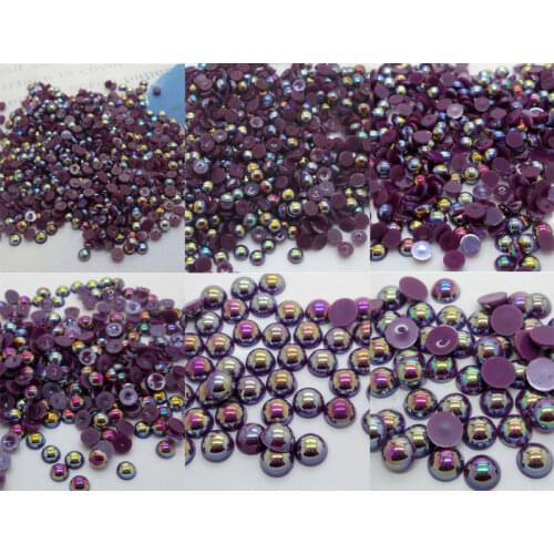 300-10000Pcs Mixed Purple AB Half Round Pearl Beads Craft Cabochon Scrapbook Decoration Flatback Nail Art Garment Beads DIY