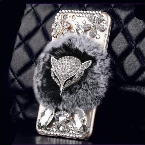 Lovebay Luxury Fox Fur Phone Case For iPhone 7 Soft IMD Silicone Back Cover For iphone 11 12 Pro XS Max XR X 6 6S 7 8 Plus Bling