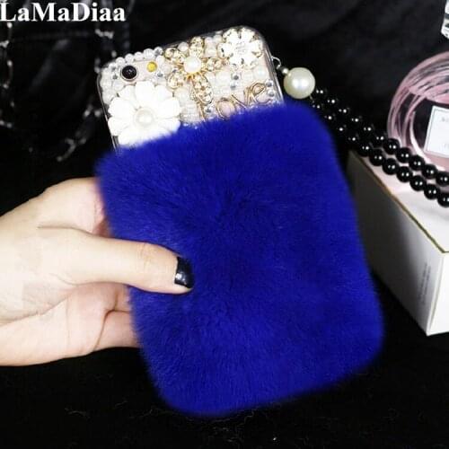 Luxury Warm Fluffy Rabbit Fur Bling Diamonds Pearl Jewelry Soft Case Cover For Samsung A3 A5 A7 2017 A9 A8 A6 PLUS A50 A70 A80