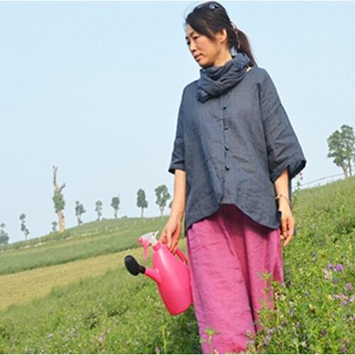 Cotton Linen Ramie Shirt Women 2019 Summer Thin Tops Three Quarter Sleeve Solid Color Loose Women Blouses YoYiKamomo