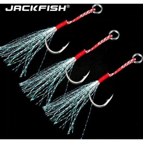 JACKFISH 10pcs/lot High Carbon Steel Fishing Hooks with Line feather roped Fishhook Barbed Hooks Fishing Tackle 20KG/44Ib