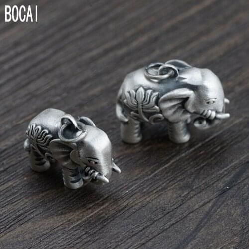 S990 pure silver Thai silver fashion handmade DIY three-dimensional small elephant silver pendant female womans silver pendant