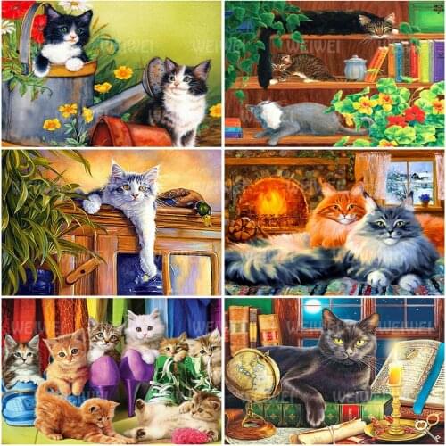 DIY Cartoon Cat Diamond Painting Animal Rhinestones Embroidery Cross Stitch Full Drill Round Square Diamond Mosaic Handmade Gift