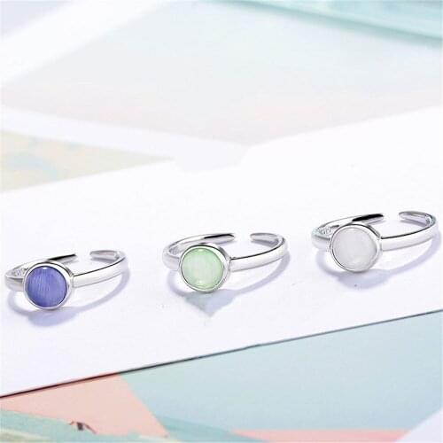 SHQIYAYI Korean Fashion Finger Rings Silver White Green Purple Opal Stone Cocktail Women Opening Resizable Mothers Day Gift 210