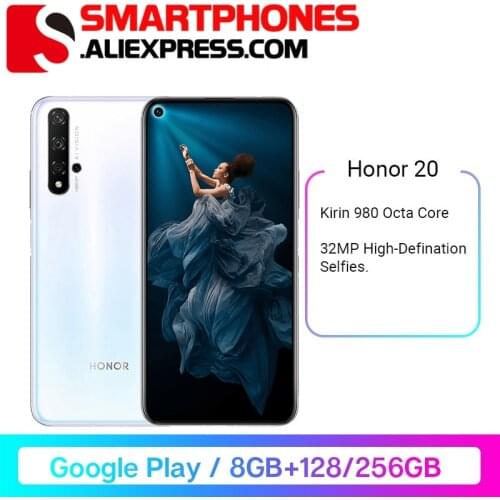 Global Rom Honor 20 Cell phone Kirin 980 Octa Core 8GB RAM 256GB RAM 3750mAh Super Charge 6.26 inch Support Google Play