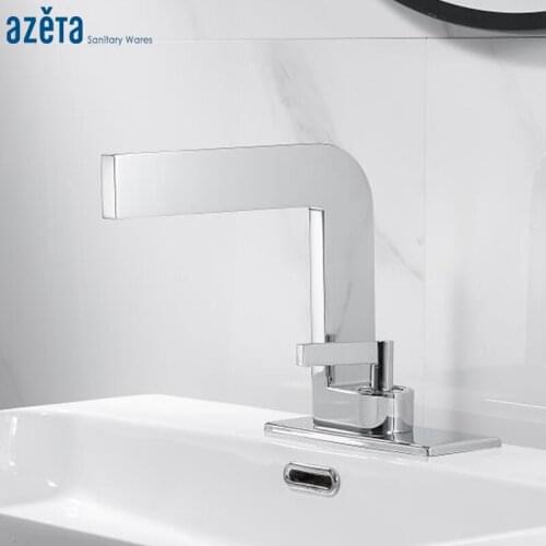 Azeta Modern Chrome Basin Faucet Brass Deck Mounted Wash Basin Tap Cold and Hot Water Sink Mixer Tap Crane For Bathroom AT7866