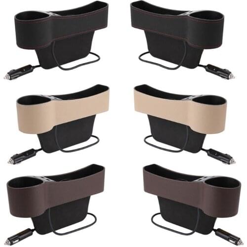 Universal Car Seat Gap Filler Catcher Organizer Console Side Pocket Storage Box Case Dual USB Charger Cup Holder Auto Stowing Ti