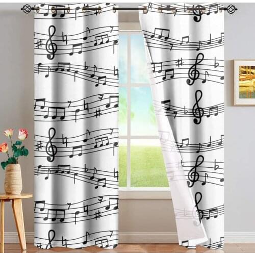 Upetstory Thermal Insulated Blackout Curtains for Living Room Bedroom Music Notes Printing Window Curtain Home Decoration Drapes