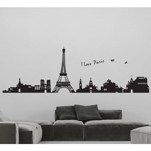 Black Paris City Eiffel Tower Buildings Vinyl Wall Stickers Removable Living Room Bedroom Home DIY Decorative Decals DW10473