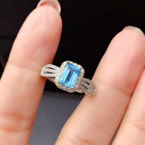 High Quality Blue Topaz Luxurious Ring S925 Pure Silver Fine Fashion Wedding Charming Jewelry for Women Free Shipping MeibaPJFS