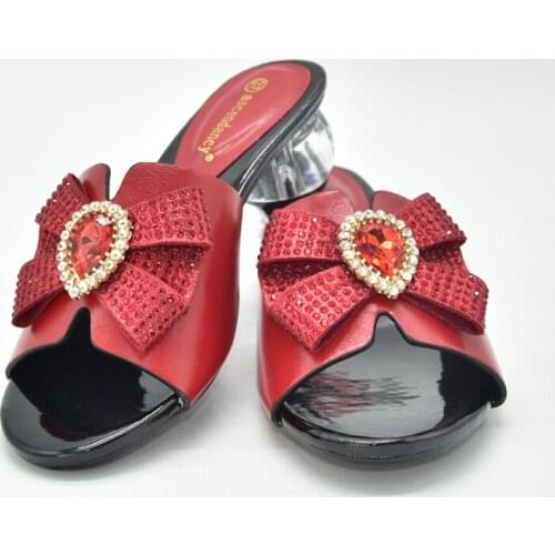 Closed Toe Heels Italian Shoes 5CM Mid Heel Slippers With Stone African Shoes For Women 2021 Pumps Shoes For Party 36-18