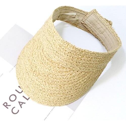 Summer Women Fashion Sun Visor Anti Ultraviolet Wide Brim Handwoven Adjustable Handwoven Female Straw Hat Outdoor