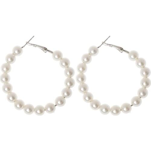 Elegant White Pearls Hoop Earrings Women Oversize Pearl Circle Fashion Jewelry