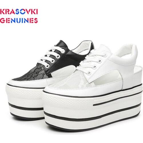 Krasovki Womens White Shoes Summer New Mesh Breathable Fashion Platform Thick Bottom Solid Round Toe Lace Womens Shoes Sandals
