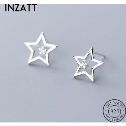 INZATT Real 925 Sterling Silver zircon Star Stud Earrings For Fashion Women Party Minimalist Fine Jewelry Cute Accessories Gift