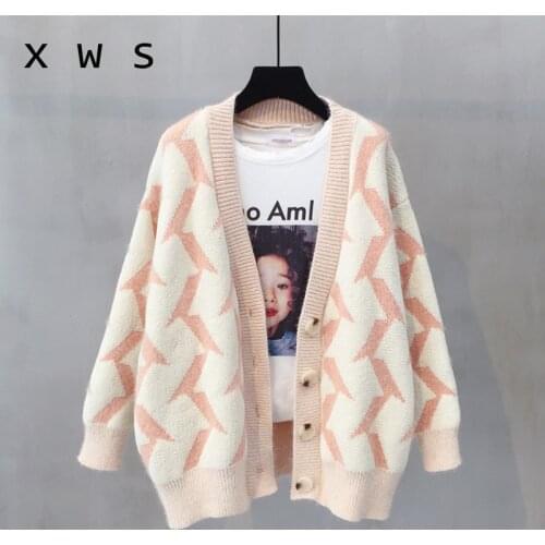 2021 Women Winter Sweater and Cardigans Harajuku Loose Warm Cardigan Women Lantern Sleeve Mohair Long Sleeve Winter Coat