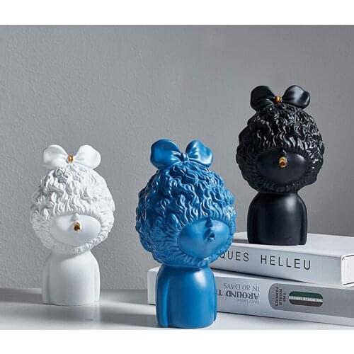 1pc Cute Girl Figurine Resin Portrait Ornament Human Statue Home Decorarion Fairy Centerpiece Indoor White Black Decor