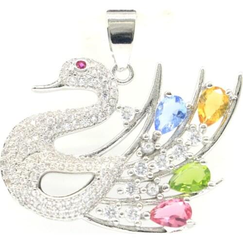 33x14mm Classic 18x13mm Created Rich Blue Aquamarine White CZ Ladies Party Silver Pendant