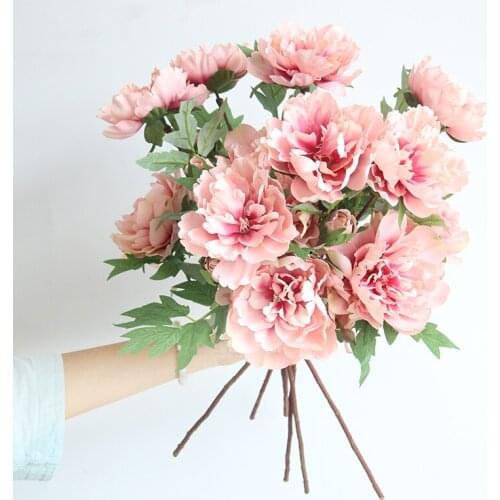 5pcs 3 Heads Peony Fake Flower Bouquet Silk Flower Wedding Garden Decoration Artificial Flowers Pink White Peonies