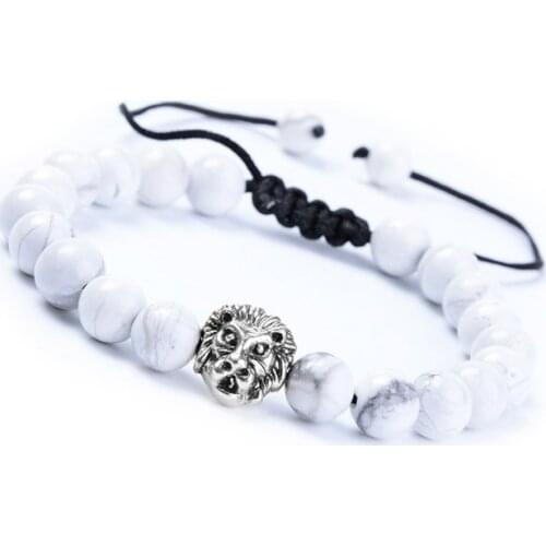 8mm 2fd12 adjusted Charm white Howlite Bracelet Stone bead essential oils diffuser women Macrame Charm Braided lion head
