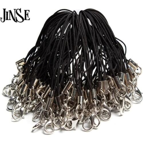 JINSE Mobile Phone Mp4 DIY accessories Lobster Clasp Nylon String Strap Black Lobster clasp mobile phone lanyard 95Pcs MS001