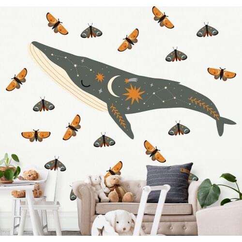 Butterfly Blue Whale Wall Stickers DIY Kids Bedroom Boy Girl Room Decor Vinyl Cartoon Animal Wallsticker Nursery Decal Wallpaper