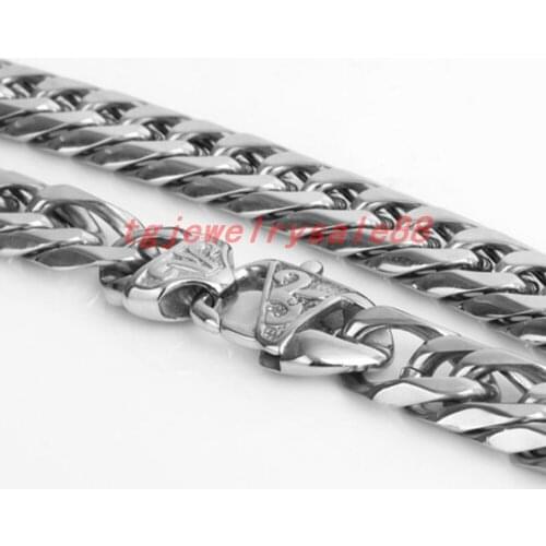 13/16mm Wide Silver Color Stainless Steel Cuban Curb Link Chain Bracelet Or Necklace Biker Mens Fashion Jewelry 7-40" Option
