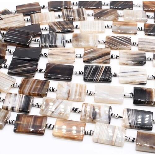 2 strands/lot 30mm Natural black and white rectangular Agates smooth stone beads For DIY Necklace Jewelry Making Loose 15"