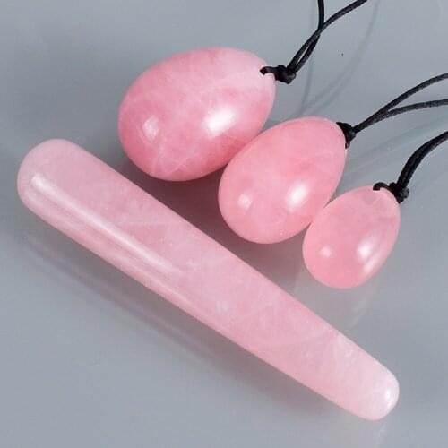 Rose Quartz Drilled Yoni Egg Crystal Massage Jade Eggs Stone & Wand Women Kegel Exercise Tightening Vaginal Muscle Body Relax