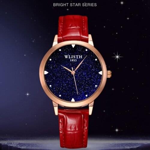 WLISTH Ladies Watch Luxury Starry Sky Star Dial Watch Fashion Rose Gold Quartz Wrist Watch Clock Female Leather relogio feminino