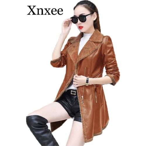 Black faux leather coat women gray green khaki loose tops PU jacket autumn winter new korean lapel fashion Plus velvet jacket