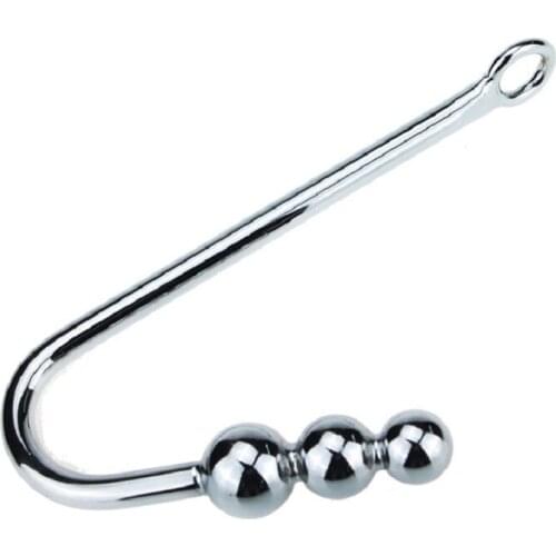 Length 245mm 170g large size stainless steel anal hook with 3 ball metal butt beads Pull ring hole dilator slave BDSM sex toy