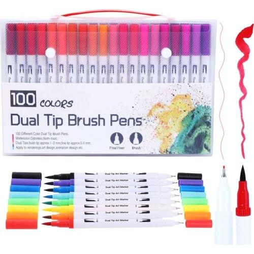 Double-Headed Marker 12 Color Flexible Tip 48 Color Marker Set mao shua bi gou xian bi Art Supplies for Kids Water Color Pencil