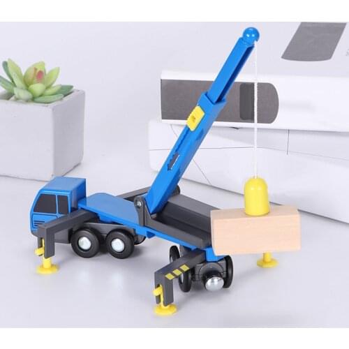 Mini Crane Truck Toy Construction Models Play Gift for Kids Toy Compatible with Wooden Tracks Railway Kids Toddlers Party Favors
