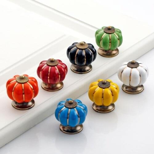 KK&FING 1PC 40mm Ceramic Pumpkin Knobs and Handles Drawer Cupboard Door Pumpkin Furniture Handle for Home Decoration Hardware